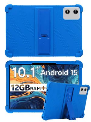 10" Case for SVITOO Tab 10/P10/PL001 Android 15 Tablet, FJIASTB Soft Silicone Kids Friendly Protective Cover with Adjustable Stand, Drop-Proof (Blue)