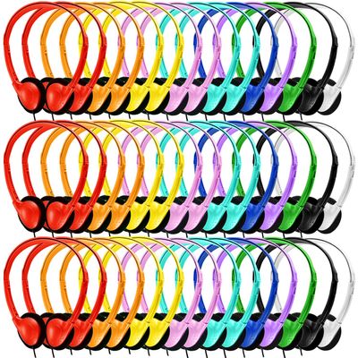 Gaosen Bulk Headphones 50 Pack for Kids School Classroom,Wholesale Wired Adjustable On Ear Earphones Class Set for Students Children Toddler Teens Boys Girls and Adult (GS857, 50 Mixed)