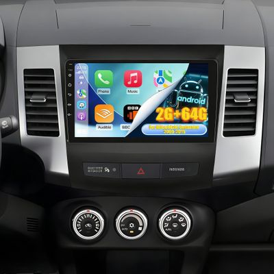 Volxcereo Car Radio for Mitsubishi Outlander 2008-2015, 9'' Android Touchscreen Stereo with Wireless Carplay & Android Auto, Support Backup Cam/GPS/Bluetooth/FM/SWC/2G+64G/EQ