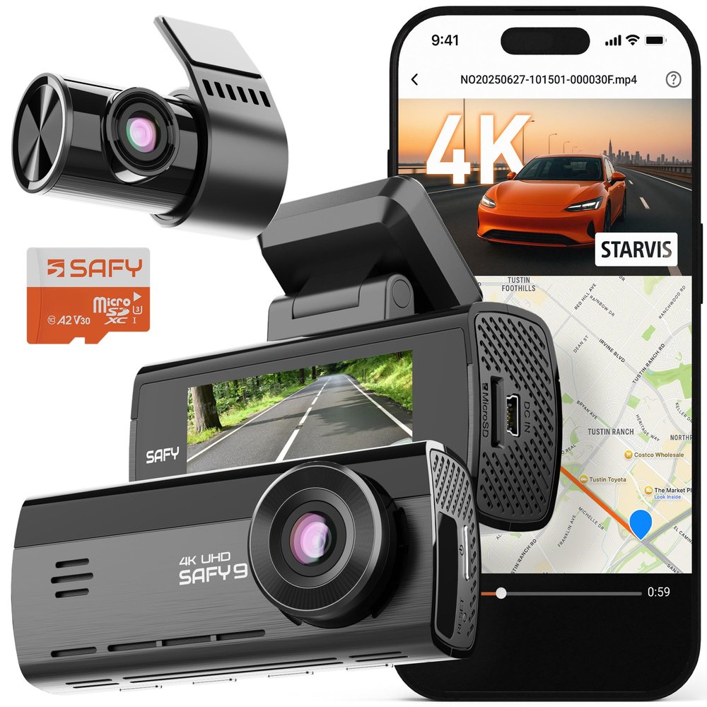 BlackVue SAFY9 2CH 64GB Dashcam - 4K+1080P Dash Cam Front and Rear, HDR Front, AI Night Vision, SD Card Included, Wi-Fi, GPS, 24-Hour Parking Guard, LCD Display