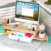 Adjustable 2-Tier Triangle Monitor Stand with Storage Shelf for Desk, Laptop, PC, TV & Tablet - Space-Saving Corner Organizer in Brown view 1