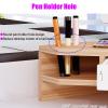 Adjustable 2-Tier Triangle Monitor Stand with Storage Shelf for Desk, Laptop, PC, TV & Tablet - Space-Saving Corner Organizer in Brown view 2