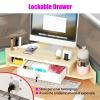 Adjustable 2-Tier Triangle Monitor Stand with Storage Shelf for Desk, Laptop, PC, TV & Tablet - Space-Saving Corner Organizer in Brown view 3