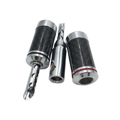 8Pcs Silver Plated Carbon Fiber Speaker Cable Banana Male Terminal Jack Audio Connector(Black)