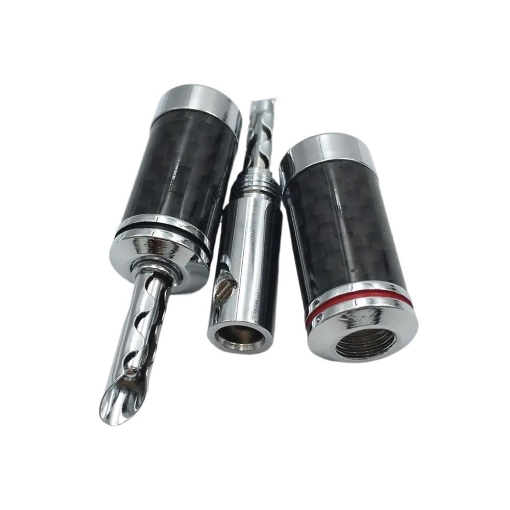 8Pcs Silver Plated Carbon Fiber Speaker Cable Banana Male Terminal Jack Audio Connector(Black)