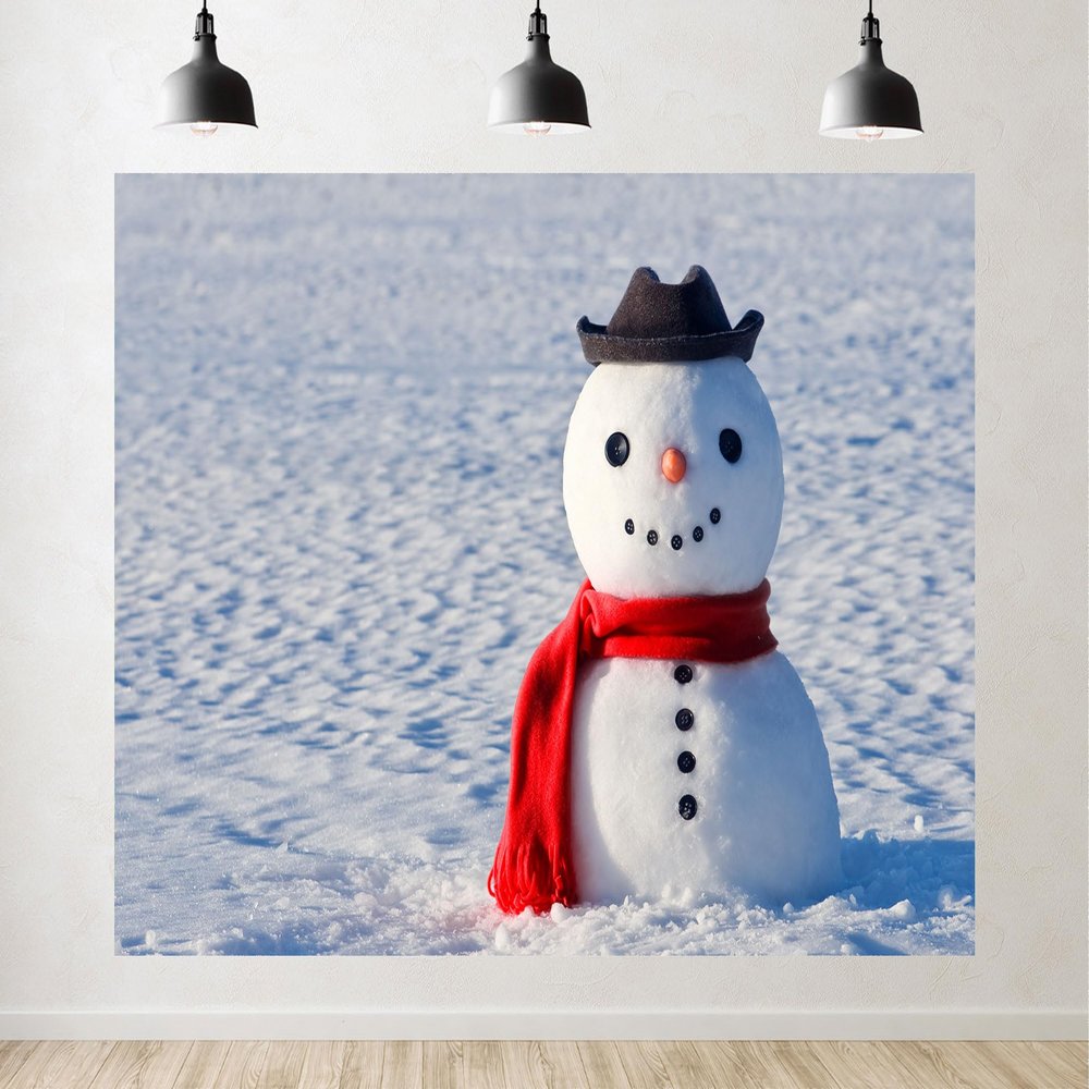 10x7ft Winter Photography Backdrop, Snowman Scene with Red Scarf, Snow Background, Happy New Year Merry Christmas Holiday Party Decorations Banner Studio Photo Props Fabric