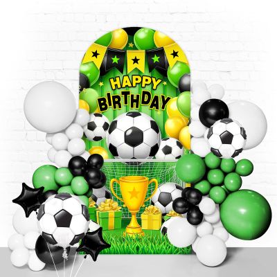 Championship Trophy Soccer Arch Backdrop Cover 6.6FT 2-Sided Round Stretchy Backdrop Sports Soccer Arch Cover for Sports Theme Birthday Party Photo Background Arch Stand Stretchy Decoration