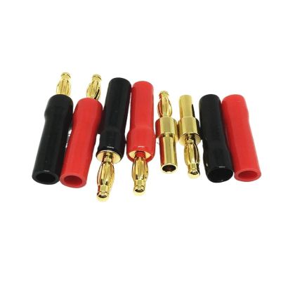 10Pcs Gold Free Welding 4mm Banana Male Audio Lanterns Jack Acoustics Wire Connectors(5Black 5Red)