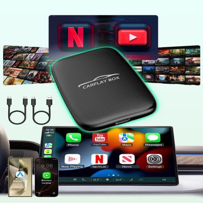 5-in-1 Wireless Carplay Adapter with Netflix YouTube TF Card, Android Auto Wireless Adapter and Apple CarPlay, Plug & Play, Easy Setup, Magic Video Ai Box for OEM Wired Apple Car Play Cars & iPhone