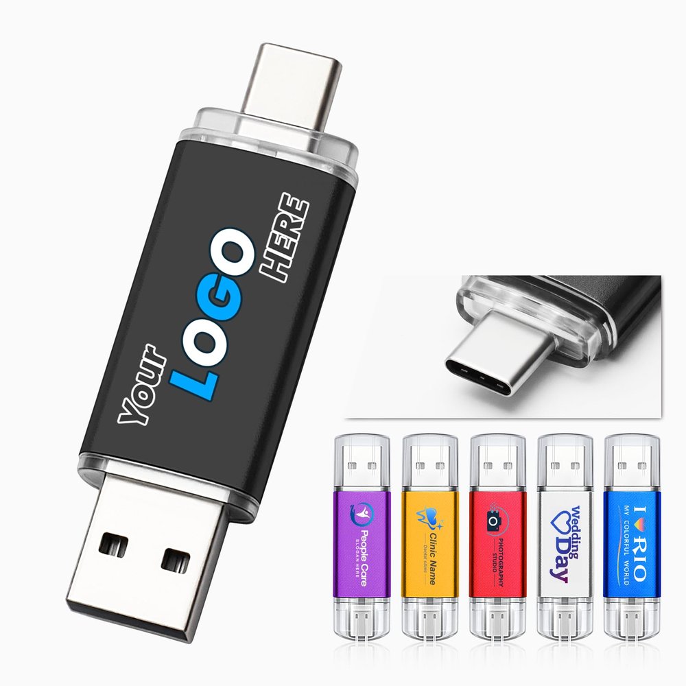 4GB 25Pcs Custom USB C Flash Drive Dual USB 3.0 Type C, Personalized 2 in 1 Memory Stick Bulk, Printing Your Logo & Text on Double-Sided Thumb Drives for Goverment/Office/School/Company/Photography