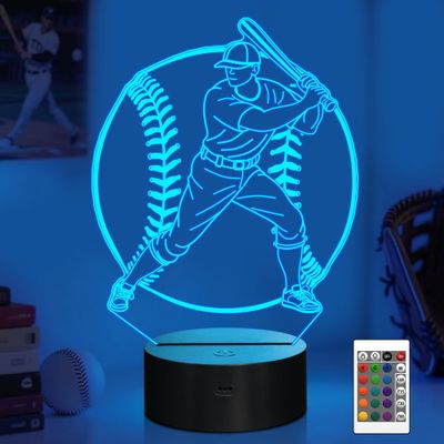 Attviolife Baseball Night Light, Baseball Gifts for Kids, 3D Optical Illusion Bedside LED Lamp with Remote Control & 16 Colors Changing & Timer, Teens Boys Men Sport Fan Christmas Birthday Presents