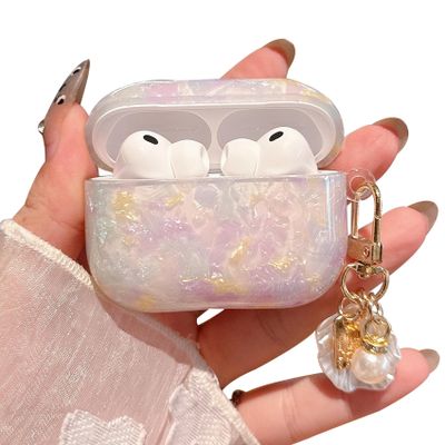 PHOEACC for AirPod Pro 3 Case 2025 Cute Shell Pearl Ocean Design for Women Girls TPU Protective Cover with Keychain Compatible for AirPods Pro 3rd Generation (Colored Shell)