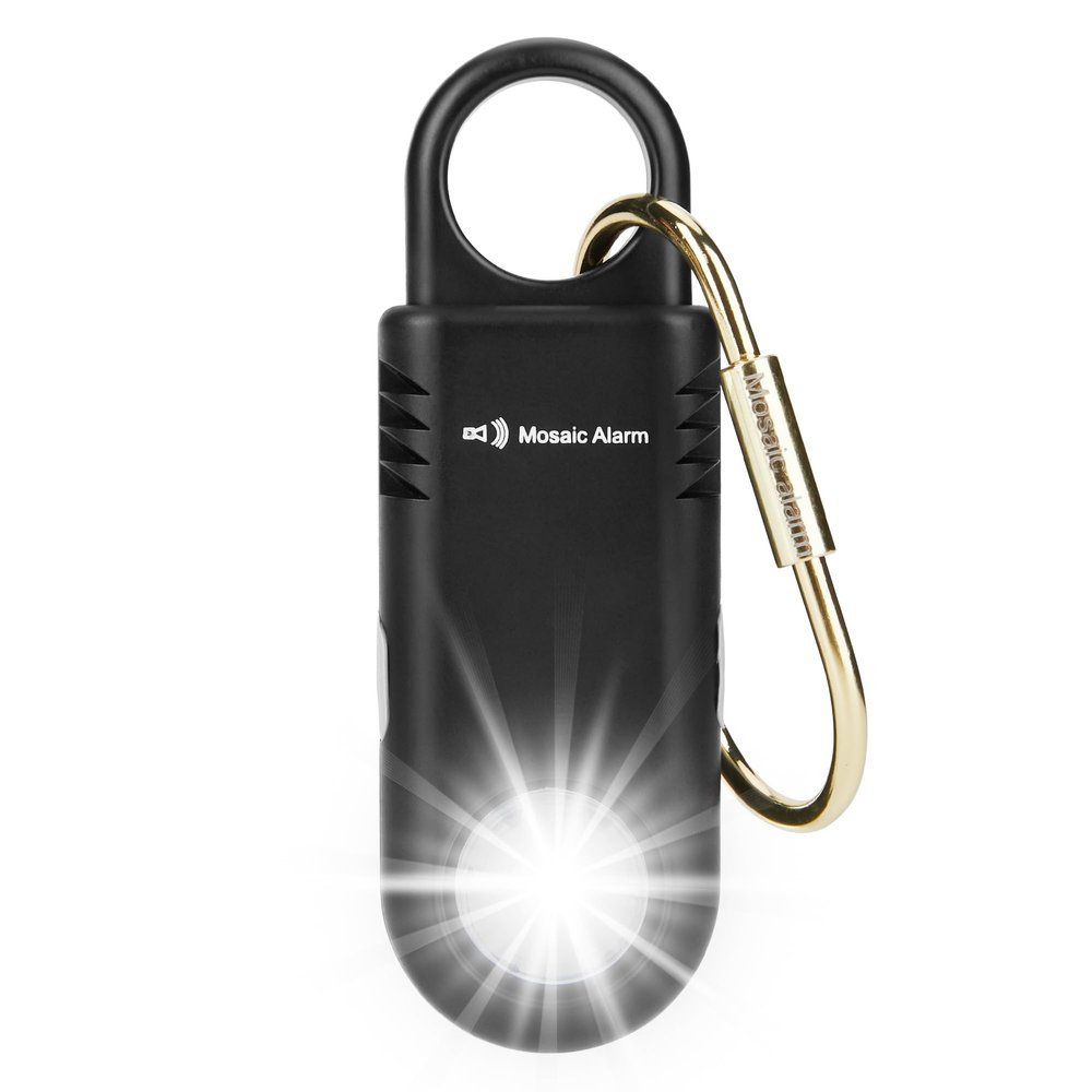 135dB Rechargeable Personal Safety Alarm Built-in Ultra-Bright Flashlight. Non Slip Grip Keychain Emergency SOS Siren for Women, Students, Night Runner. Loud Sound Hiking Bear Alerts with Hook. Black
