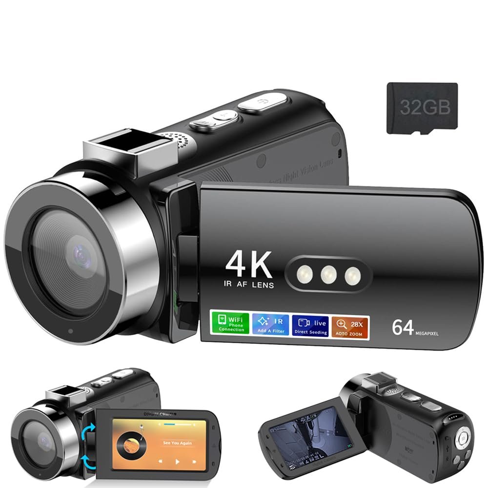 Lozenge D9 DV 64MP Night Vision Camera Camcorder 3.0'' Screen Digital Camera with 32GB Card