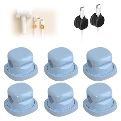 6 Pack Adhesive Cable Clips Organizer, Rotatable Cord Holder for Desk, Wall & Car - Wire Management for USB Charging Cables, Power Cords and Audio Wires(Blue)