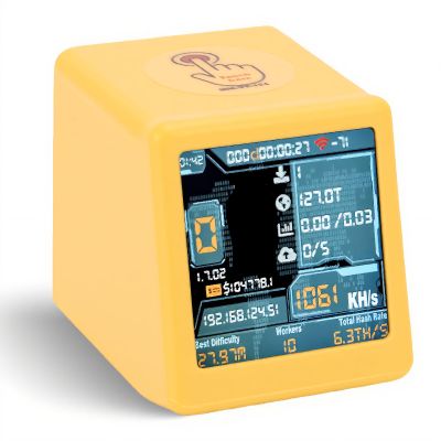 Bitcoins Miner, 1.54 Inch Smart Display Crypto Miner Lottery Mining Device, 1060 KH/s BTC Mining Machine with Desktop Clock Function (Yellow)
