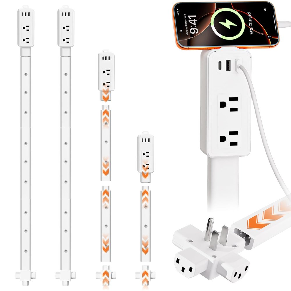 2 Pack Electrical Outlet Extender Stick Features 2 USB-A, USB-C and 2 AC Outlets, Extendable to 6", 15.3", 24.5", 34", for Hard to Reach Spaces Use Behind Couches, Nightstands, Desks, and More