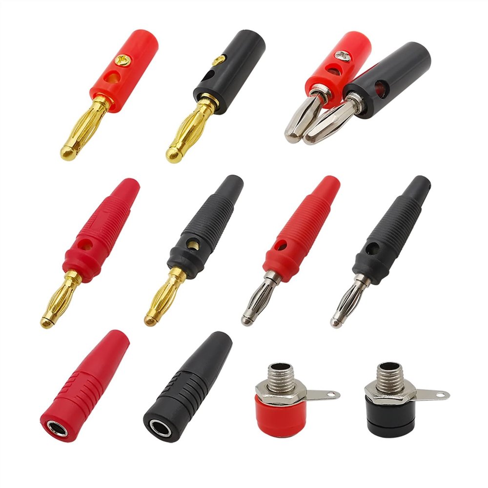 10Pcs 4mm Banana Socket Binding Post Connector Red Black 4 mm Banana Male Female Jack for Test Leads Speaker Wire Cable(J-5RD 5BK)