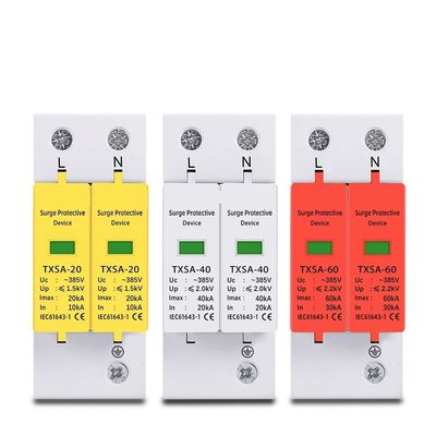 AC SPD 2P 275V 385V 420V 20KA 40KA 60KA House Lightning Surge Protector Protection Protective Low-Voltage Arrester Device(275V,10-20KA)