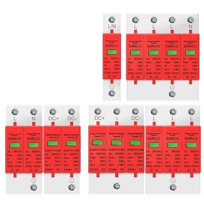 Power Surge Protective Device SPD Arrester Low Voltage House 1/2/3/4 Pole Surge Voltage Protection DC 500V 800V 1000V 40KA 60KA(1P,AC385V 30-60KA)