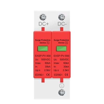 2P DC SPD Surge Protective Device 500V 800V 1000V 20KA 30KA 40KA 60KA Voltage Protector Solar PV Photovoltaic Lightning Arrester(20-40KA,DC 500V)