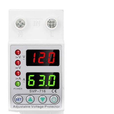 110VAC 120VAC 40A 63A Din Rail Dual Display Adjustable Over Voltage Current and Under Voltage Protective Device Protector Relay(80A)