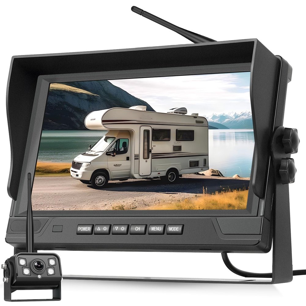 9 Inch Wireless Backup Camera for Truck RV Backup Camera Wireless, 4 Channels Split Screen, BSD Alert, Night Vision, IP68K Waterproof, for Truck, Pickup, Trailer, Cars - Parking Safety