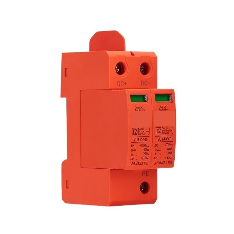 1000VDC Surge Protector 2P 40KA Solar PV Lightning Arrester for Home Solar System, DC Power Surge Protection, Overvoltage & Surg(VU1-DC40 2P T2)