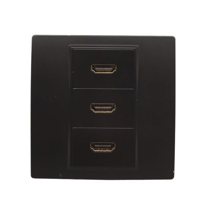 3-Port HDMI 2.0 Black Wall Plate Socket 86x86mm Triple HDMI Compatible Panel