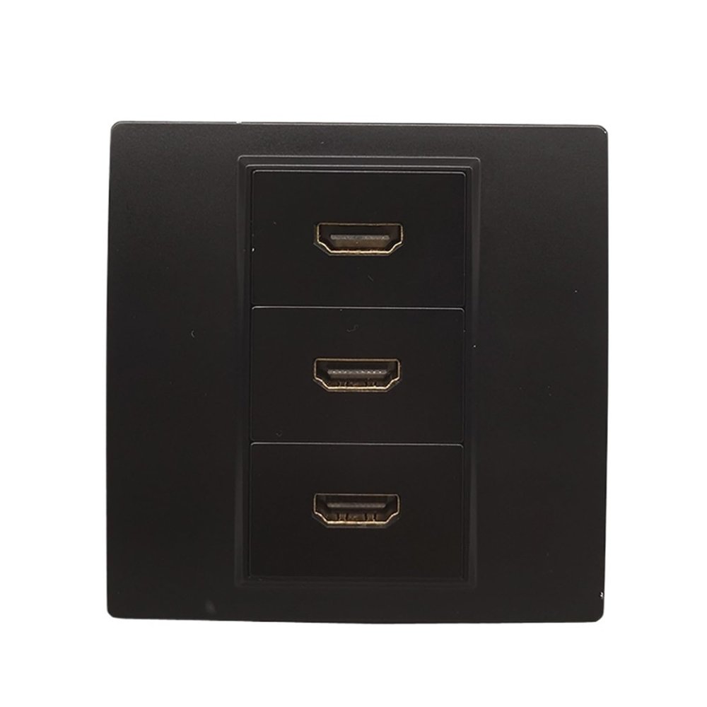 3-Port HDMI 2.0 Black Wall Plate Socket 86x86mm Triple HDMI Compatible Panel
