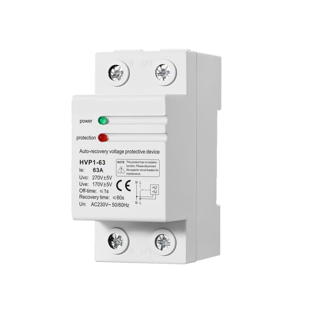 40A 63A 230V Din Rail 2 LED Reconnect Over Voltage and Under Voltage Protective Device Protector Protection Relay(40A)