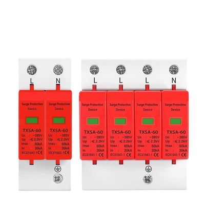 AC SPD Din Rail 20KA 40KA 30KA 60KA 2P 4P 385V House Lightning Surge Protector Protect Protective Low-Voltage Arrester Device(30-60kA,2P 385V)