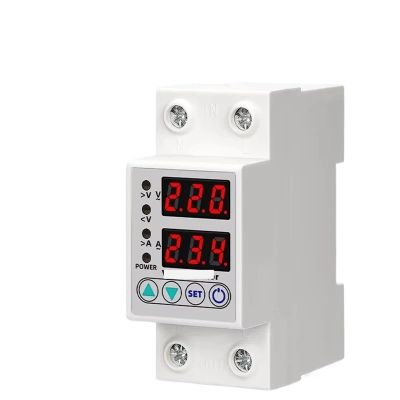 220V 63A Din Rail Adjustable Digital Over Under Voltage Surge Protector Relay Current Protection Auto Reset Protection Device