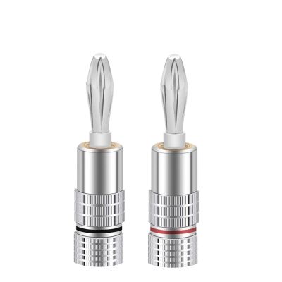 4pcs Banana Plugs 24K Silver Plated 4mm Red Black Amplifier Banana Speaker Jack Connector Match Aluminum House