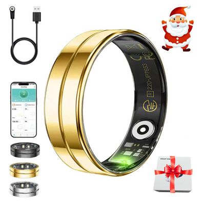 Smart Ring for Women Men,Fitness Tracker Ring with Heart Rate, Sleep Monitoring, Blood Oxygen, Step Counting for iOS and Android, No Subscription Fee, Waterproof, Valentines Day Gifts(NewGold, 9)