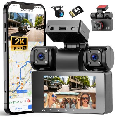 4 Channel Dash Cam for Cars,360 Degree View 2K Dash Cam Car Camera Front and Rear Inside Left Right,3 Dashcams with GPS Wi-Fi & App Control Night Vision,G-Sensor Loop Recording,24H Parking Mode