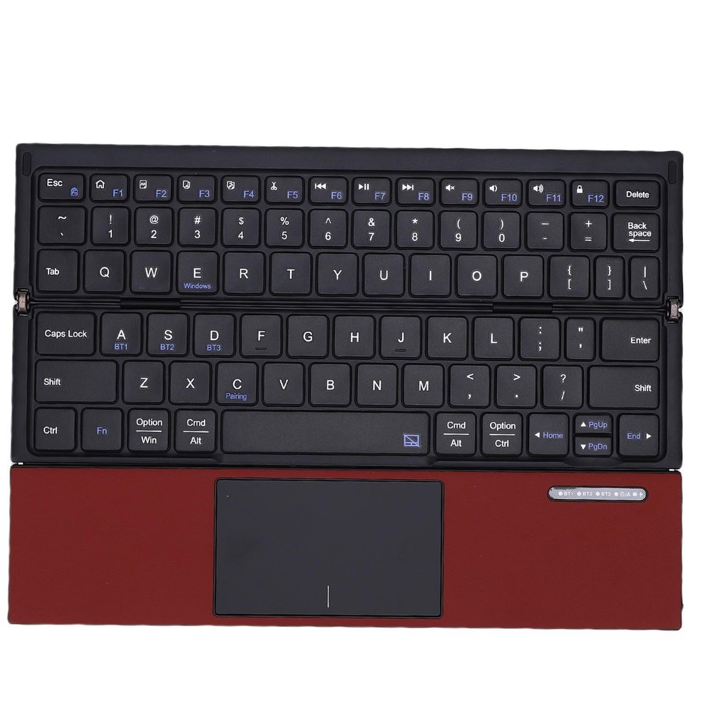 Jectse Foldable Keyboard, Multi Touch Touchpad, Triple Folding Portable Keyboard with PU Leather Cover, Full Size Wireless for Phone Tablet Laptop PC, 12 Multimedia Hotkeys,