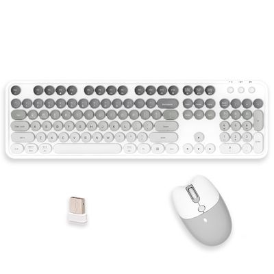 2.4G Full Size Wireless Keyboard and Mouse Combo, Bluetooth/2.4G Dual Mode, Typewriter Style Round Keycap, Cute Gradient Colors, Compatible with PC/Notebook/Tablet/Smartphone (Gray White)