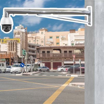 Outdoor Surveillance Camera Pole Wall Mounted, Universal CCTV Security Poles with Cross Arm Bracket, Stainless Steel Gun Camera Pole Weatherproof(Single Ball,0.5 m(1.64 ft))