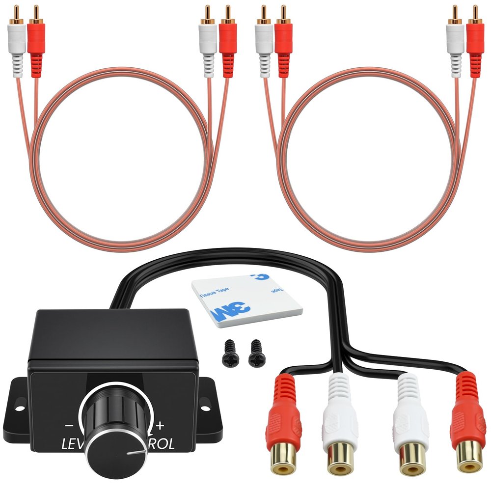 UBANU 3Pcs Universal RCA Level Controller with Audio Cables | Car Audio Bass Control Knob | RCA Stereo Cables | for Motorcycle, Home Theater, Speakers