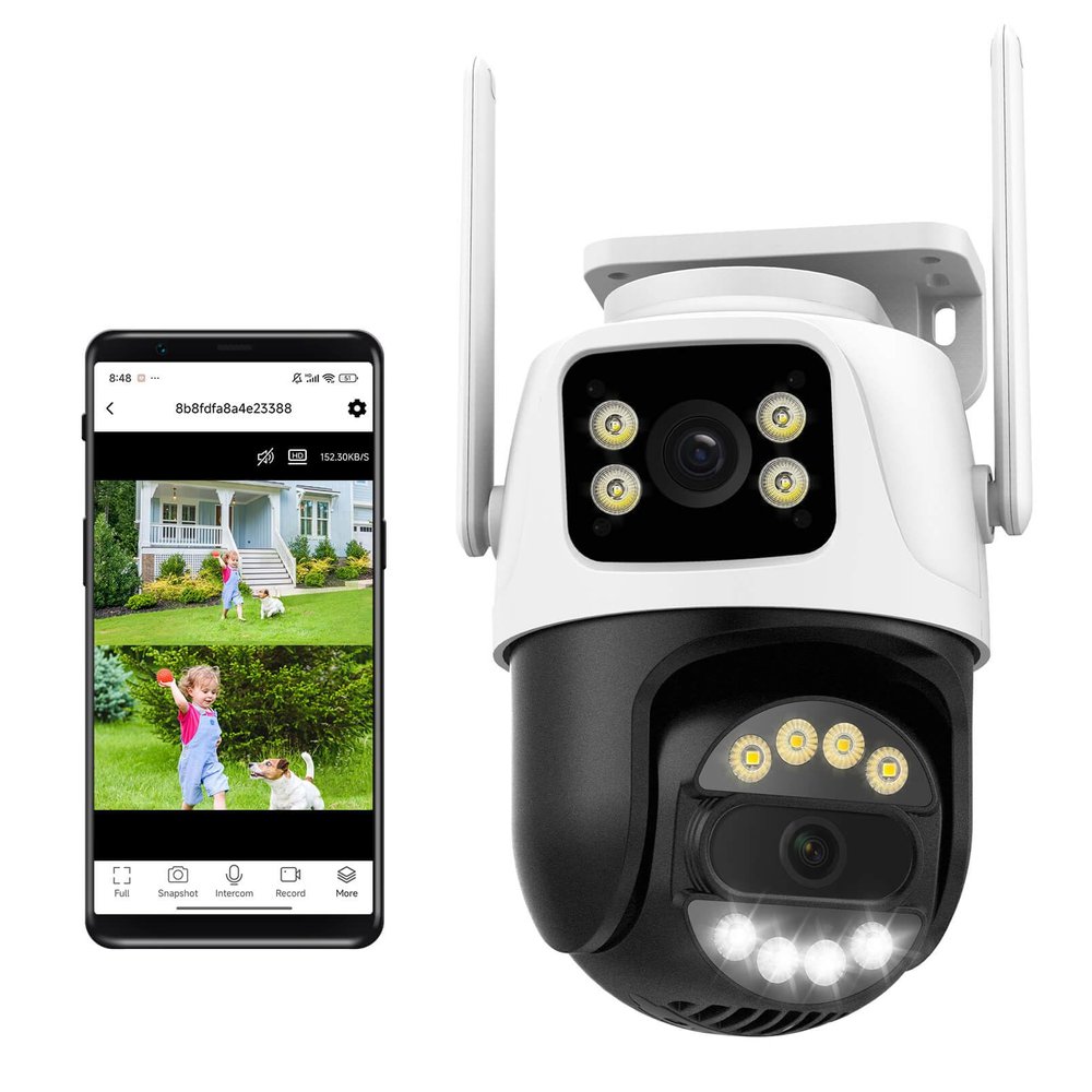 6MP Dual Lens Outdoor Security Camera Outdoor, WiFi Home Surveillance Camera, 2.4GHz Wireless, PTZ, 355Pan, 90Tilt, Human Detection & Auto Tracking, 2-Way Audio, IP66, Night Vision, 24/7 recording