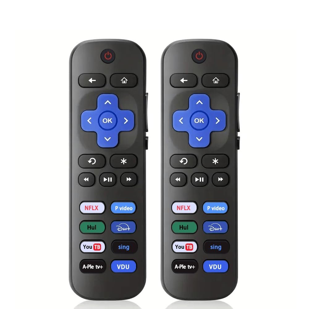 (2 Pack) Universal Remote Control Replacement  Compatible with Roku TVs  TV Remote with 8 Shortcut Keys (Not Compatible with Roku Stick/Player/Box)