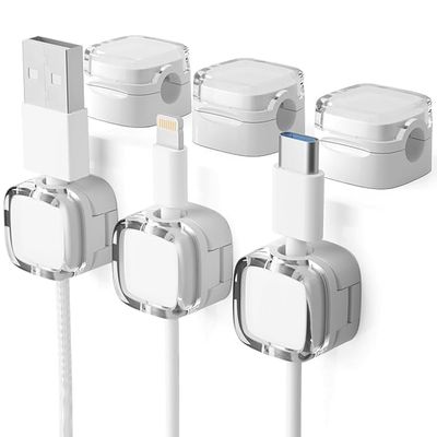 6 Pack Magnetic Cable Clips, Cord Organizer Holder, Strong Adhesive Desk Cable Management Organizer, Phone USB Charging Cords Wire Holder Organizer for Home, Office, Car, Desk, Nightstand (White)