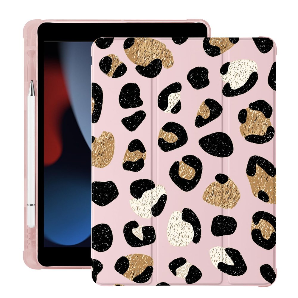 BlHMCASE Cute Leopard Print for iPad (A16) 11th Generation Case 11 Inch 2025, for iPad 10th Generation Case 10.9 Inch 2022 with Pencil Holder, Auto Sleep/Wake, Pink Leather Soft TPU Back Cover