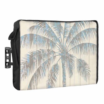 Outdoor TV Cover 50 Inch Tropical Palm Leaf Trees TV Enclosure Beige Wood Grain TV Covers for Outside TV Display Screen Protector with Remote Control Pocket Home Decor