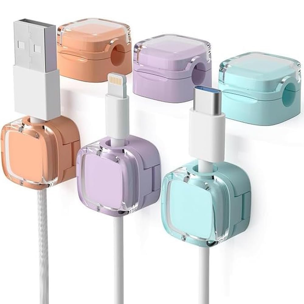 6 Pack Magnetic Cable Clips, Cord Organizer Holder, Strong Adhesive Desk Cable Management Organizer, Phone USB Charging Cords Wire Holder Organizer for Home, Office, Car, Desk, Nightstand (Colourful)