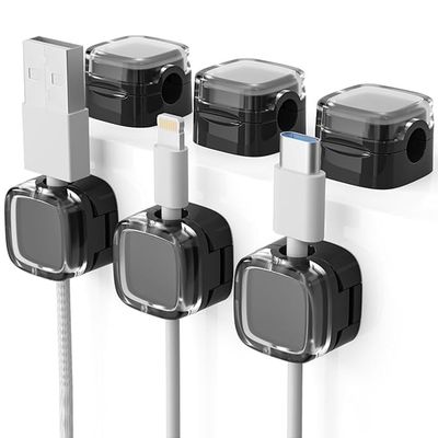 6 Pack Magnetic Cable Clips, Cord Organizer Holder, Strong Adhesive Desk Cable Management Organizer, Phone USB Charging Cords Wire Holder Organizer for Home, Office, Car, Desk, Nightstand (Black)
