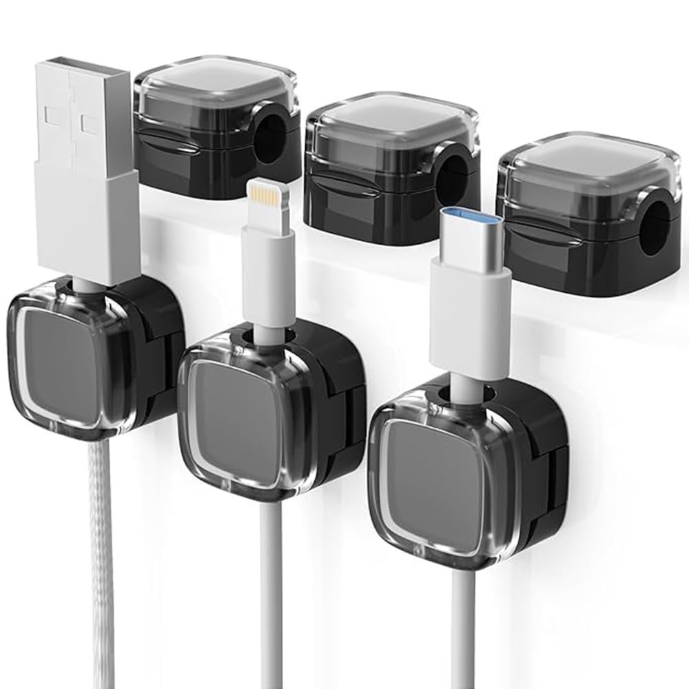 6 Pack Magnetic Cable Clips, Cord Organizer Holder, Strong Adhesive Desk Cable Management Organizer, Phone USB Charging Cords Wire Holder Organizer for Home, Office, Car, Desk, Nightstand (Black)