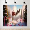 12x8ft Merry Christmas Santa Sleigh Backdrop Winter Snow Forest Xmas Trees Holiday Party Photography Background Decorations Happy New Year Party Supplies Photoshoot Studio Props Fabric view 1