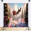 12x8ft Merry Christmas Santa Sleigh Backdrop Winter Snow Forest Xmas Trees Holiday Party Photography Background Decorations Happy New Year Party Supplies Photoshoot Studio Props Fabric view 2